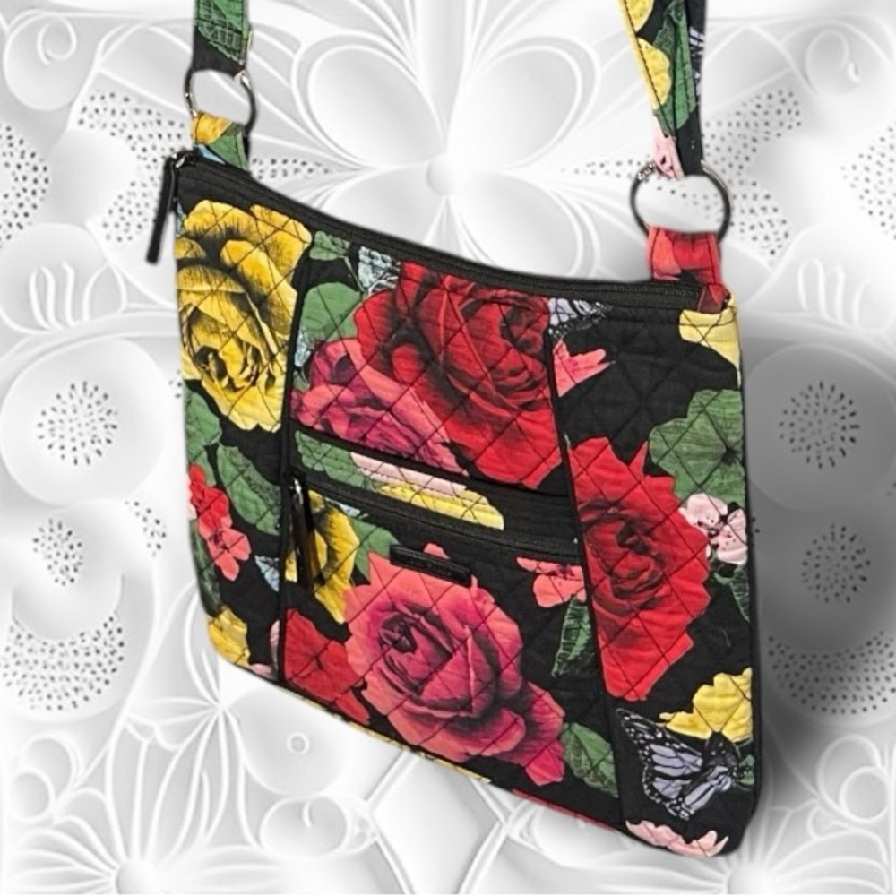 Vera Bradley Hipster Crossbody Bag Havana Rose Butterfly Floral Red Yellow Black - Picture 6 of 15